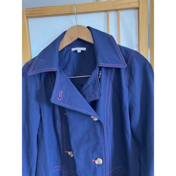 Women’s Francis Valentine Jacket Short Trench, Blue w/ red trim, Small - Picture 8 of 15